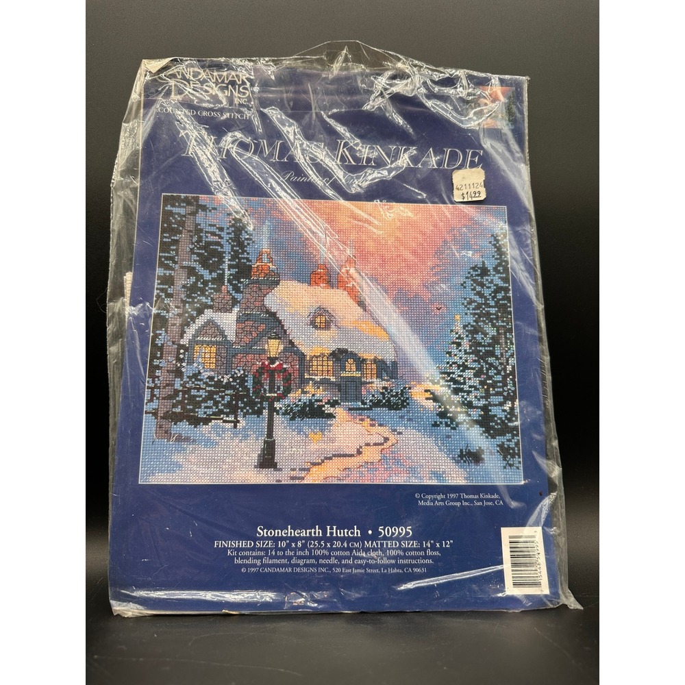 Candamar Thomas Kinkade Stonehearth Hutch Cross Stitch Kit Winter Cabin Snow